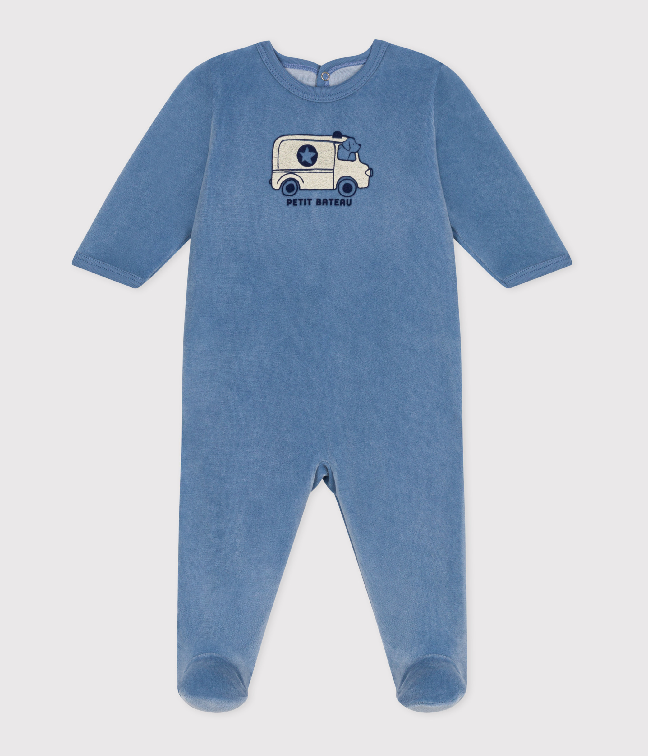 Pyjama Bébé Petit Bateau En Velours - Ouverture Dos Par Boutons-Pression, Uni