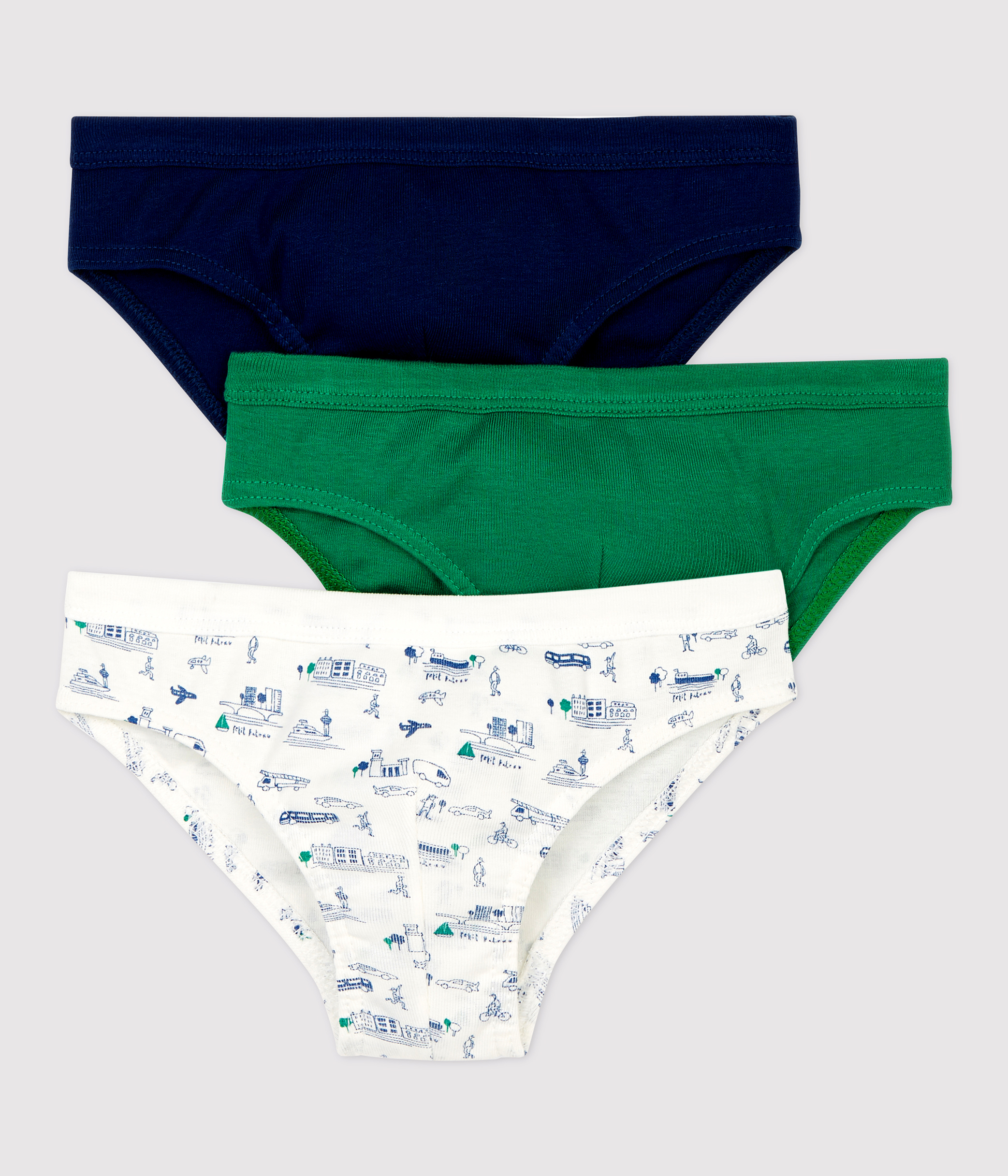 Lot De 3 Slips Enfant Petit Bateau - Coton Imprimé Voitures Et Uni - Taille élastique Confortable