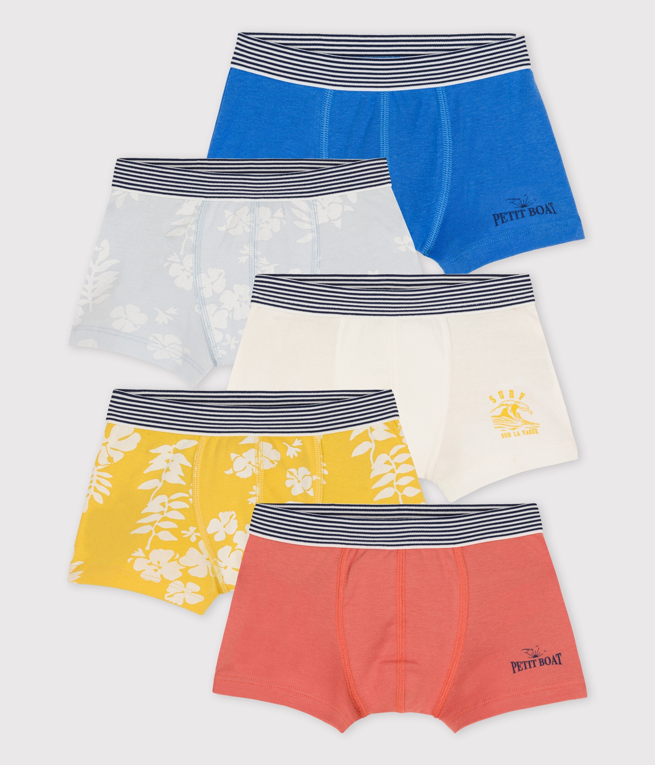 Lot de 5 boxers petit garcon Hawai en coton variante 1 Petit Bateau