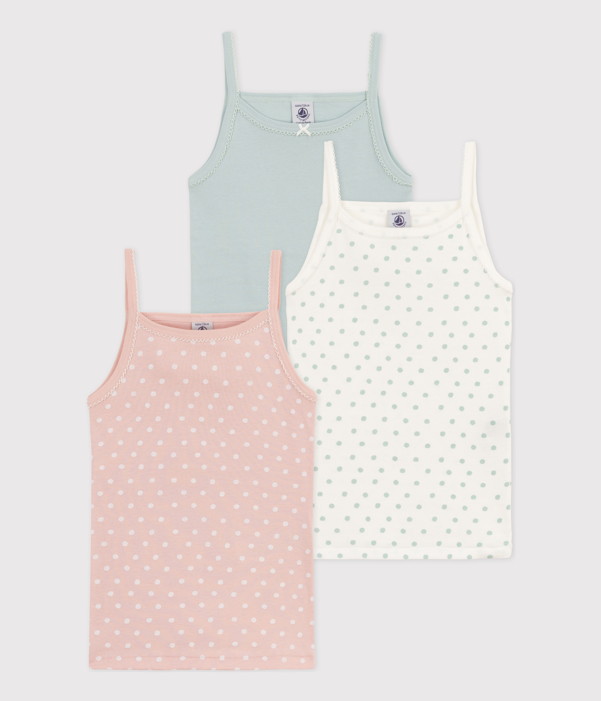 Lot de 2 chemises à bretelles unies en coton ajouré petite fille variante 1 | Petit Bateau