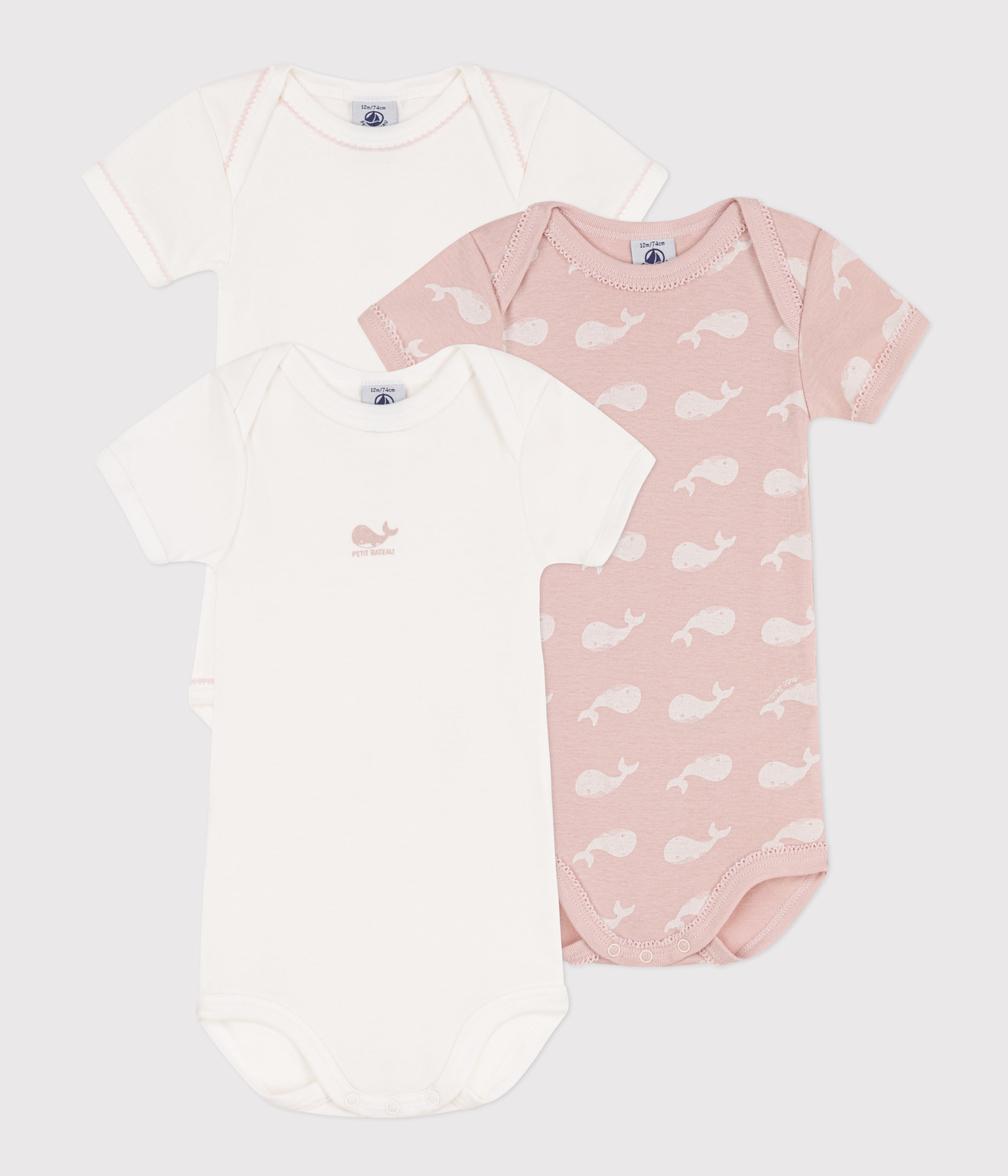 Petit Bateau Lot De 3 Bodies Manches Courtes Bébé - 100% Coton, Imprimés, Qualité Premium