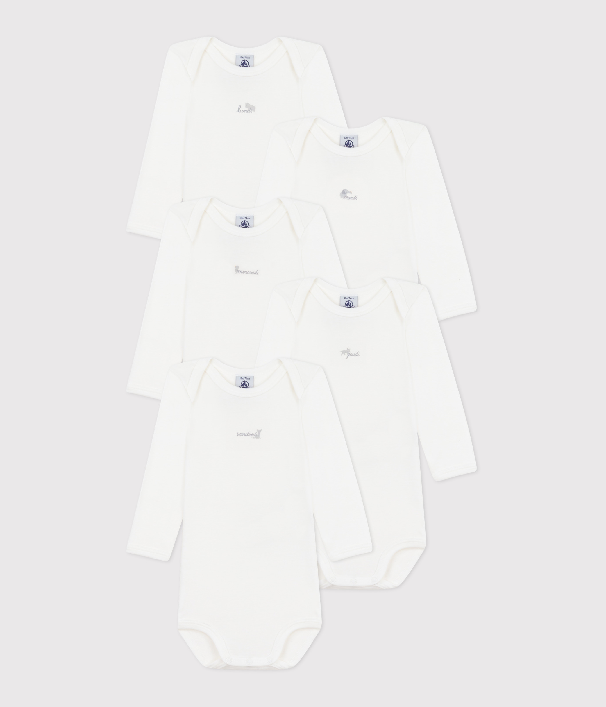 Petit Bateau Lot De 5 Bodies Manches Longues Coton – Jours De La Semaine, Bébé Fille, Confort Et Style