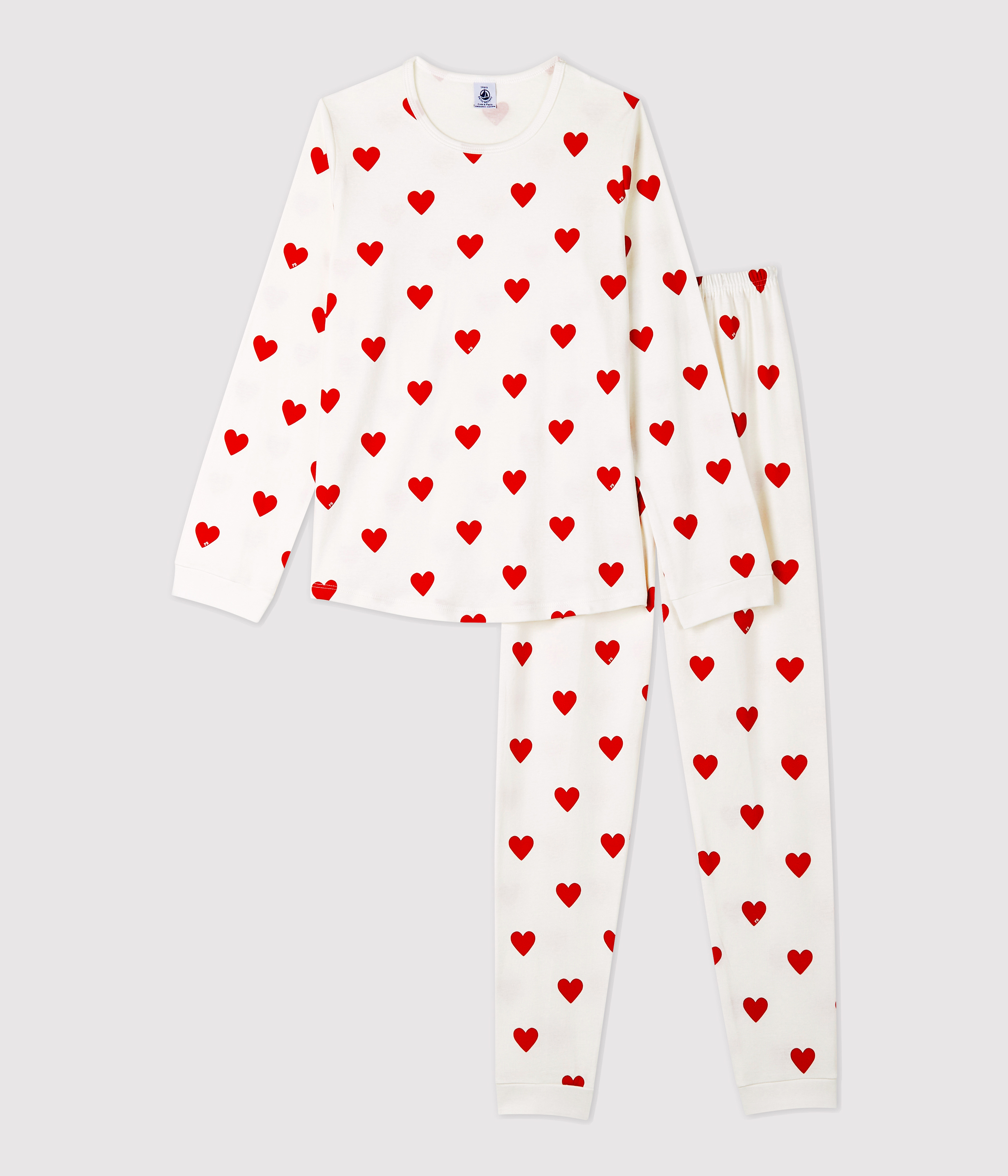 Pyjama A Cœurs Fille En Coton Biologique Marshmallow Terkuit Petit Bateau