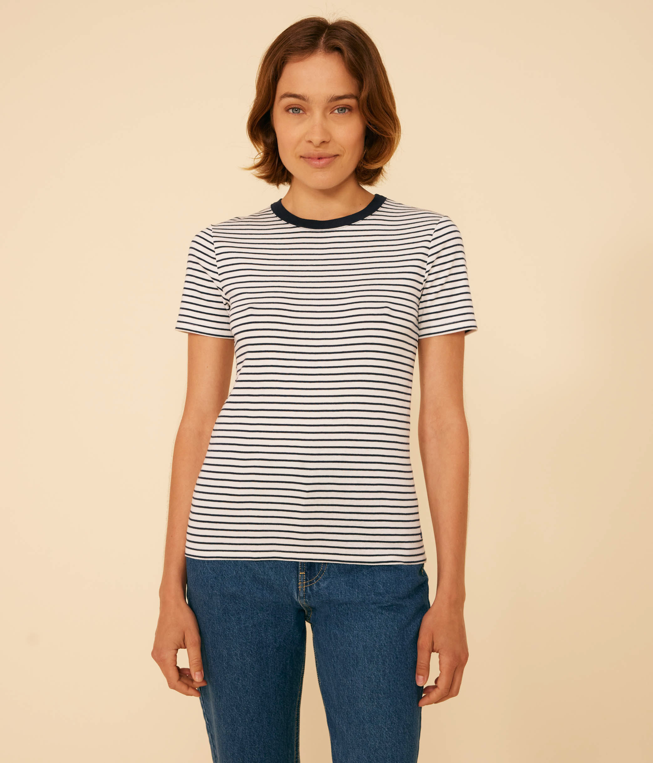 T-shirt Rayé J.Crew Femme – M – Manches Longues, Rayures Noires Et Beiges, 100% Coton