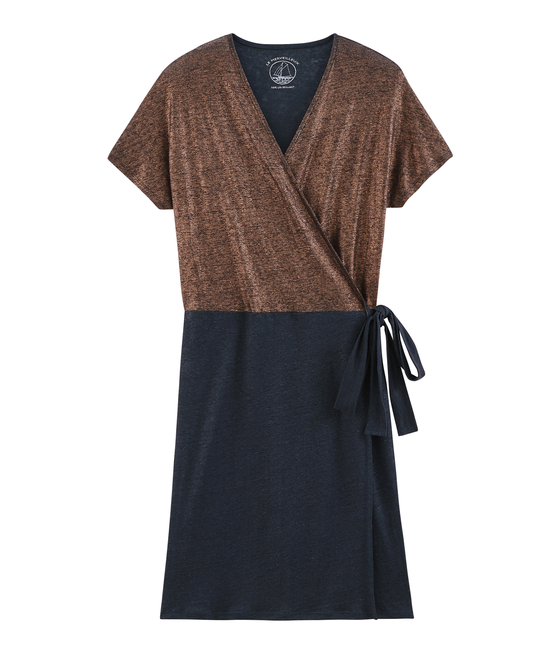 Robe manches courtes femme en lin naturel irisé