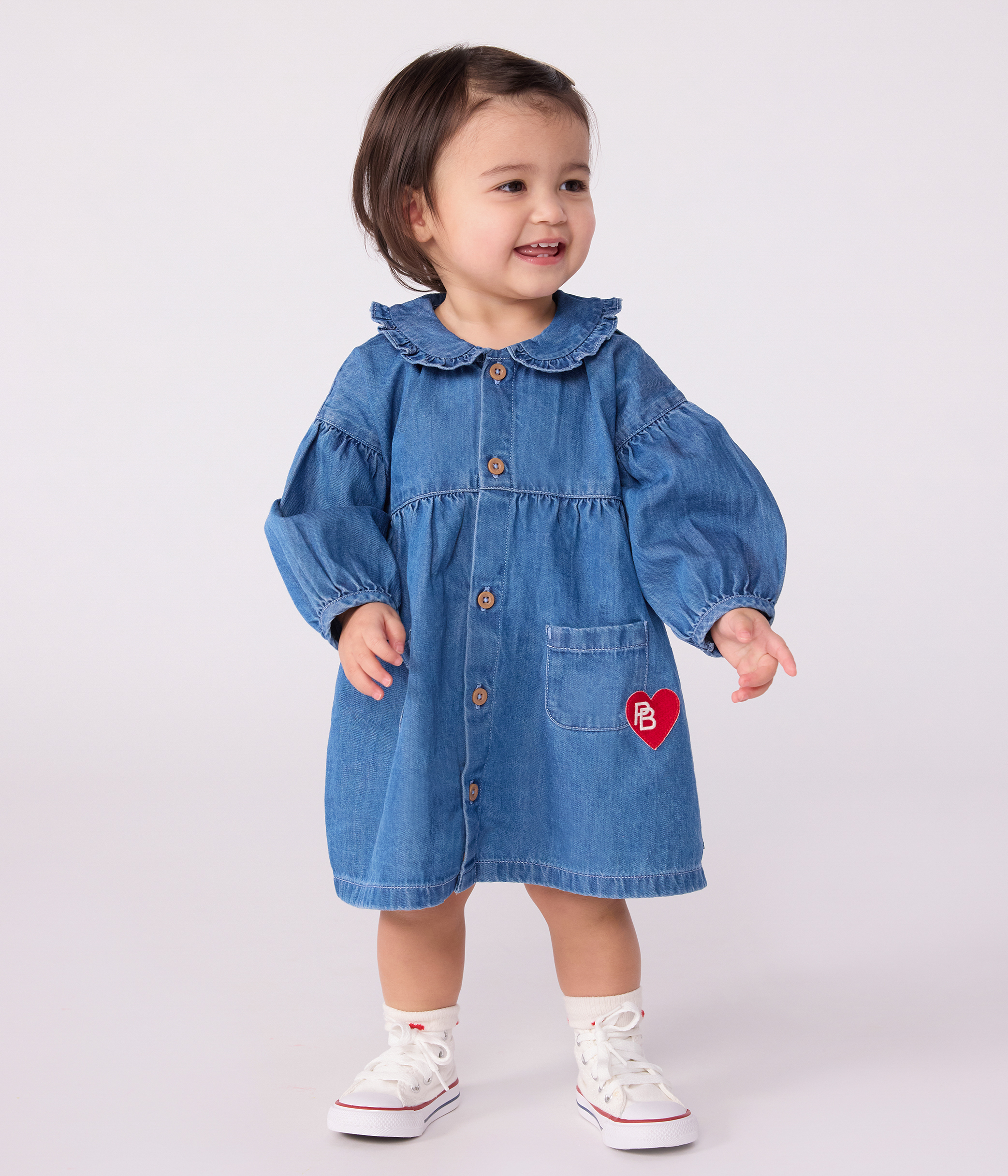 Robe bébé en denim manches longues à col