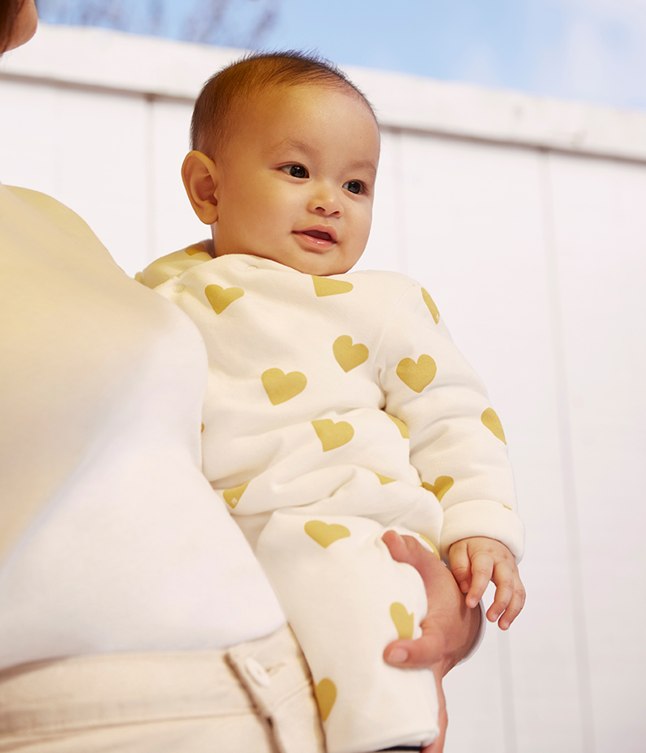 Combinaison Longue Cœurs Jaunes Bebe Fille En Coton Biologique Marshmallow Ocre Petit Bateau