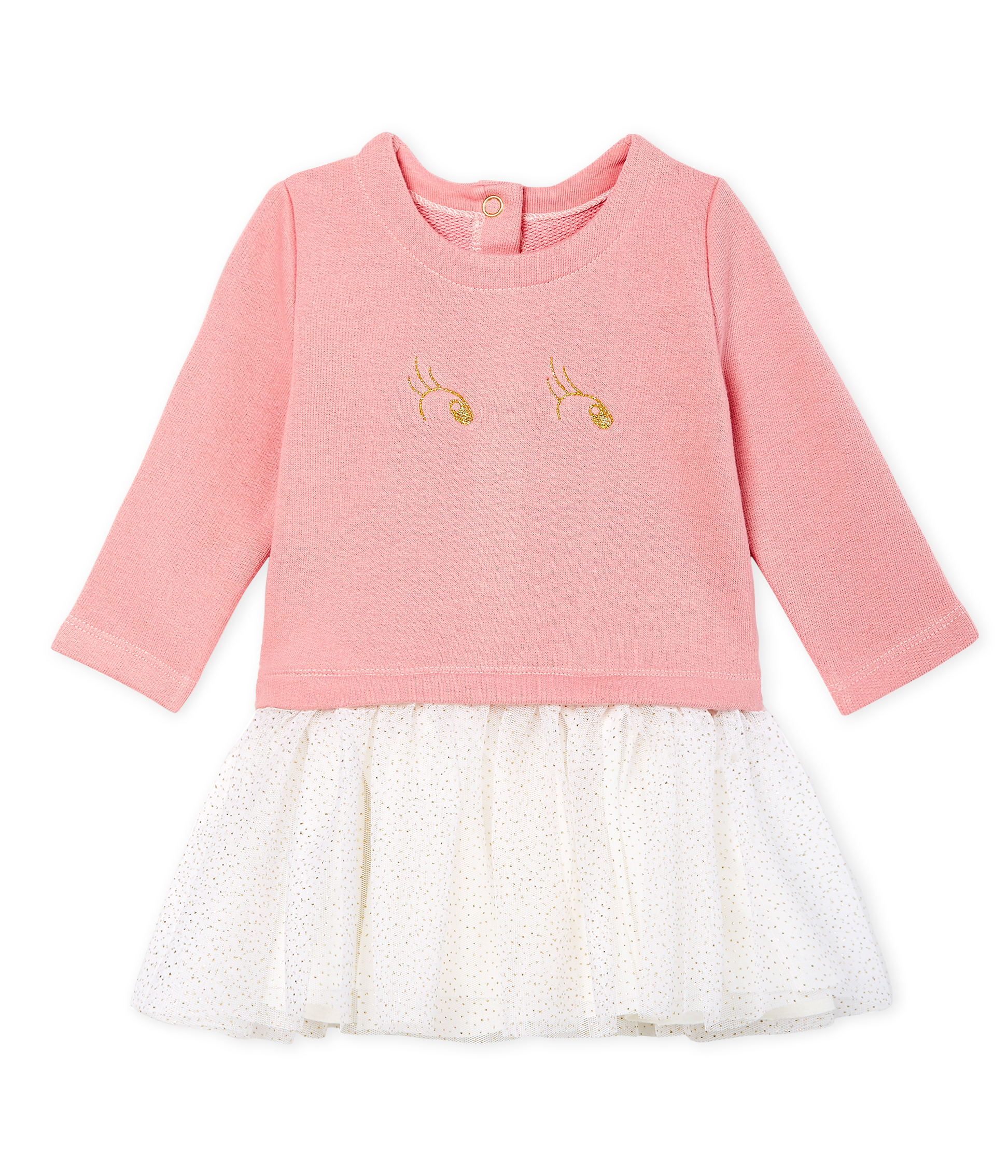 Robe manches longues bi-matière bébé fille