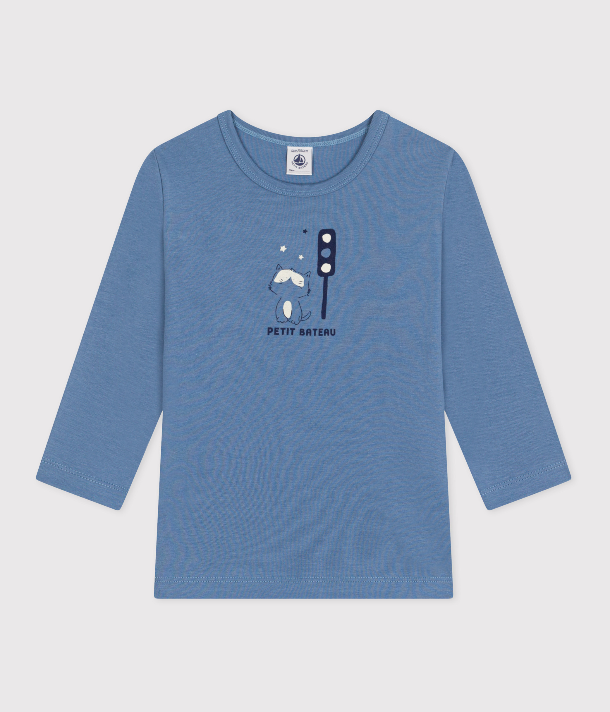 T-shirt Unisexe Manches Longues Petit Bateau - Taille 12 Ans, Rayures Bleu/kaki, Occasion Comme Neuf