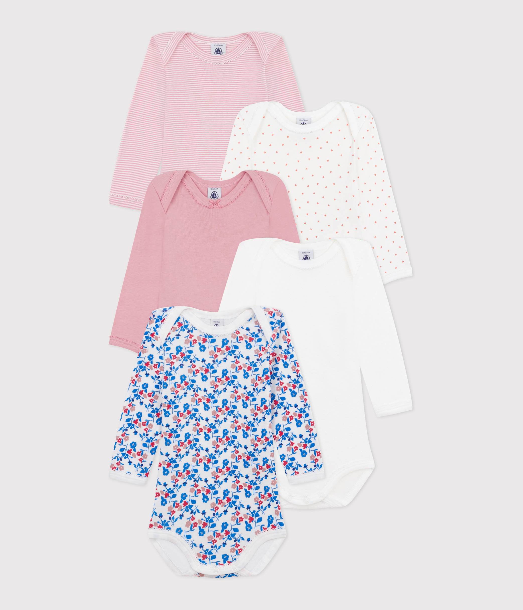 Lot 3 Bodies Manches Longues Bébé Fille Coton Imprimé Fleuri Petit Bateau – Encolure Américaine
