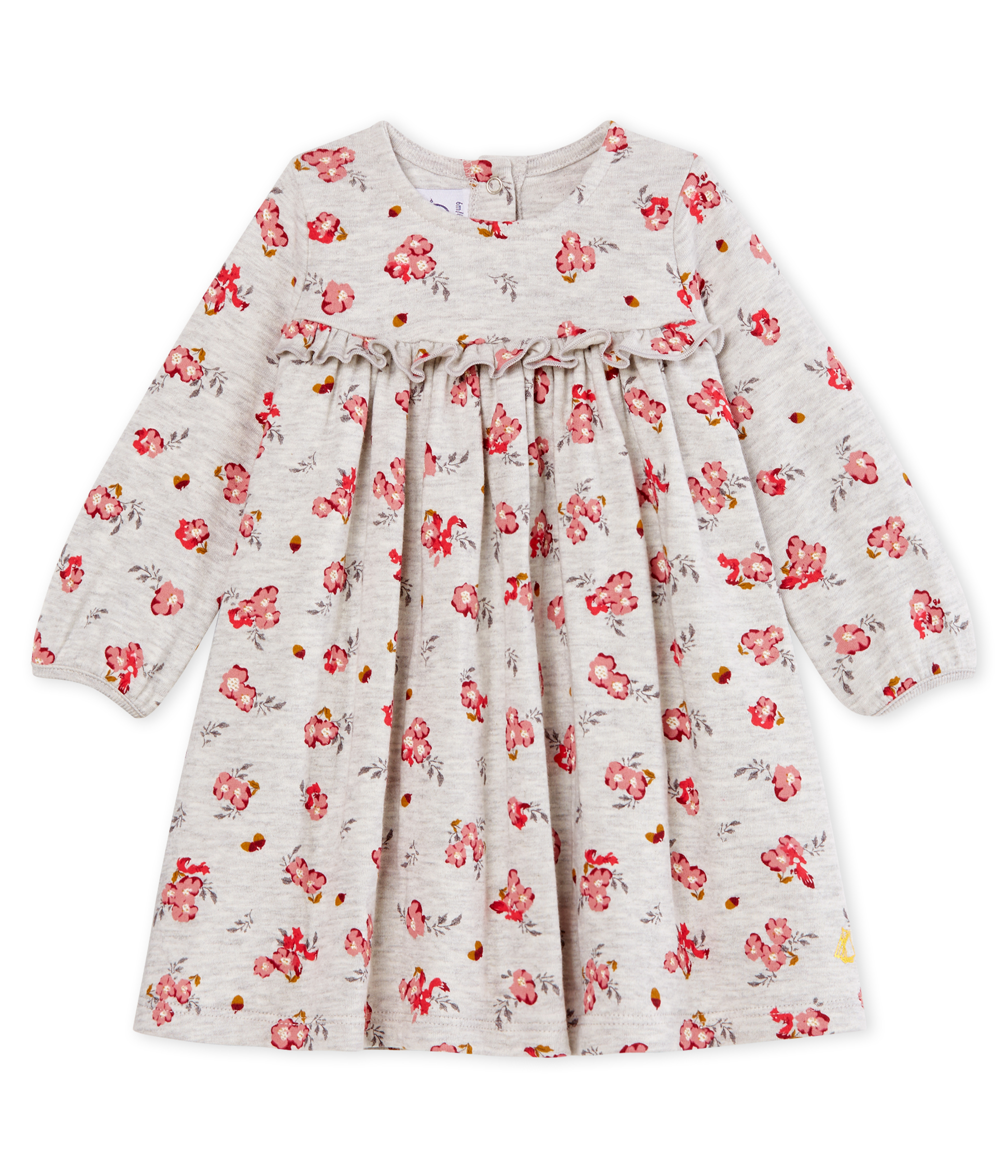 Robe Manches Longues Pour Bébé Fille Petit Bateau - En Tubique Doux Et Chaud - Volants Et Imprimé Fleuri - Boutons Pression Dos - 11