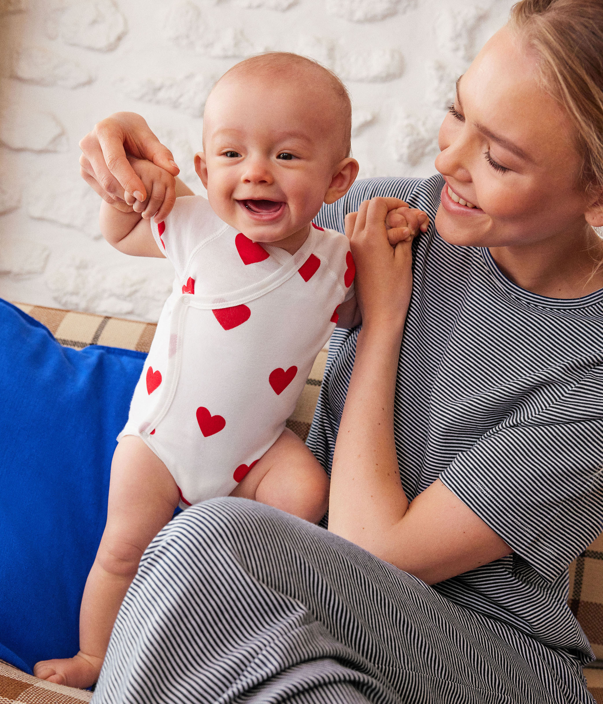 Lot de 3 bodies croisés manches courtes Petit Bateau blanc + bleu