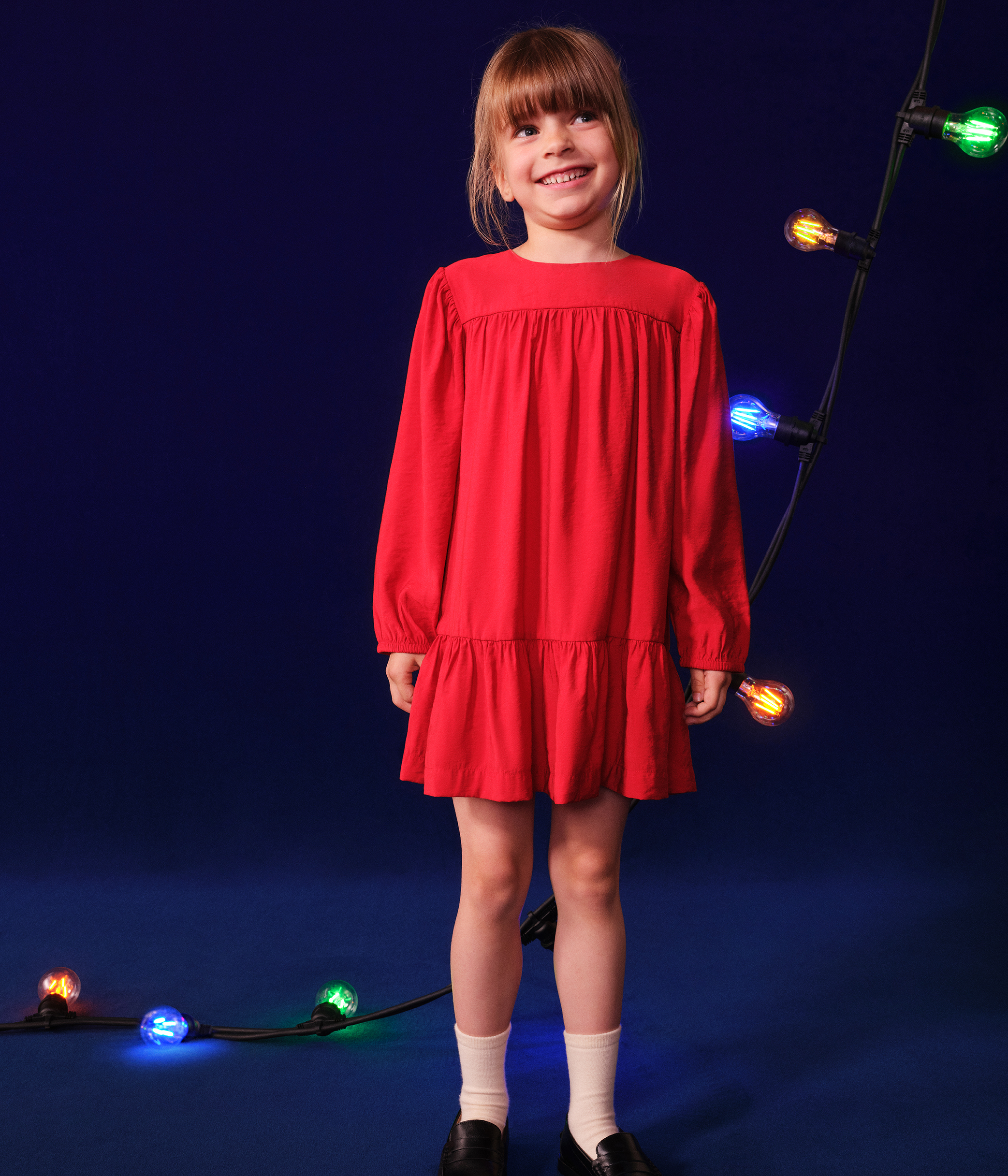 Robe de Noël Fille Tenue de Noël Bébé Enfant Fille Noël Manches Courtes Solide Noeud Papillon Broderie Dentelle Volants Fête Robe de Soirée Robe de